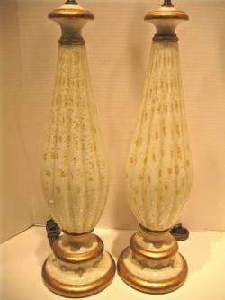 LARGE MURANO GLASS LAMPS-BAROVIER & TOSO/SILVER FLECKED 1960s-MID CENTURY MODERN