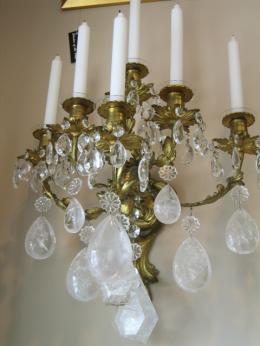 ANTIQUE FRENCH BRONZE & ROCK CRYSTAL SCONCES-SIGNED PR.