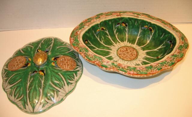 19th CENTURY CHINESE CABBAGE LEAF VEGETABLE DISH-LARGE