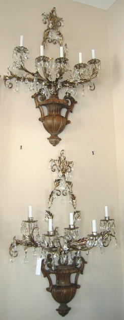 Italian Tole Wood/Crystal Sconces