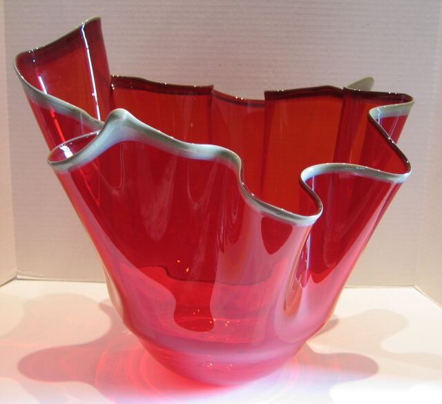 ROLLIN KARG SIGNED ART GLASS HANDKERCHIEF VASE-HUGE 17