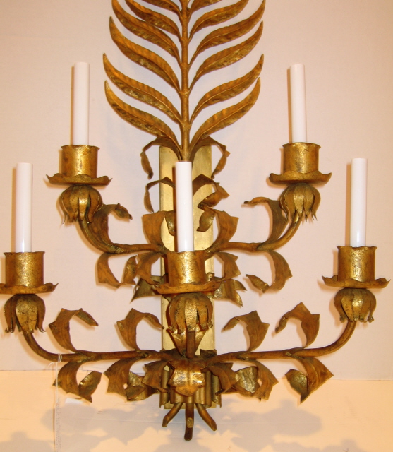 LARGE TOLE FOLIATE SCONCES-1920s