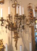 Large (pair) of 6 light brass and crystal sconces