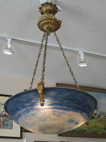 ANTIQUE ART GLASS CHANDELIER-MULLER FRERES/SCHNEIDER-LG